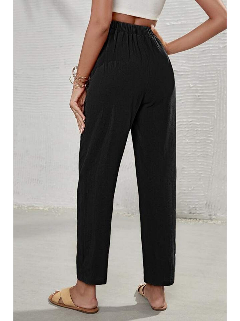 Siyah Kadın Belli Lastikli Havuç Kesim Pantolon SPR24EA86-2