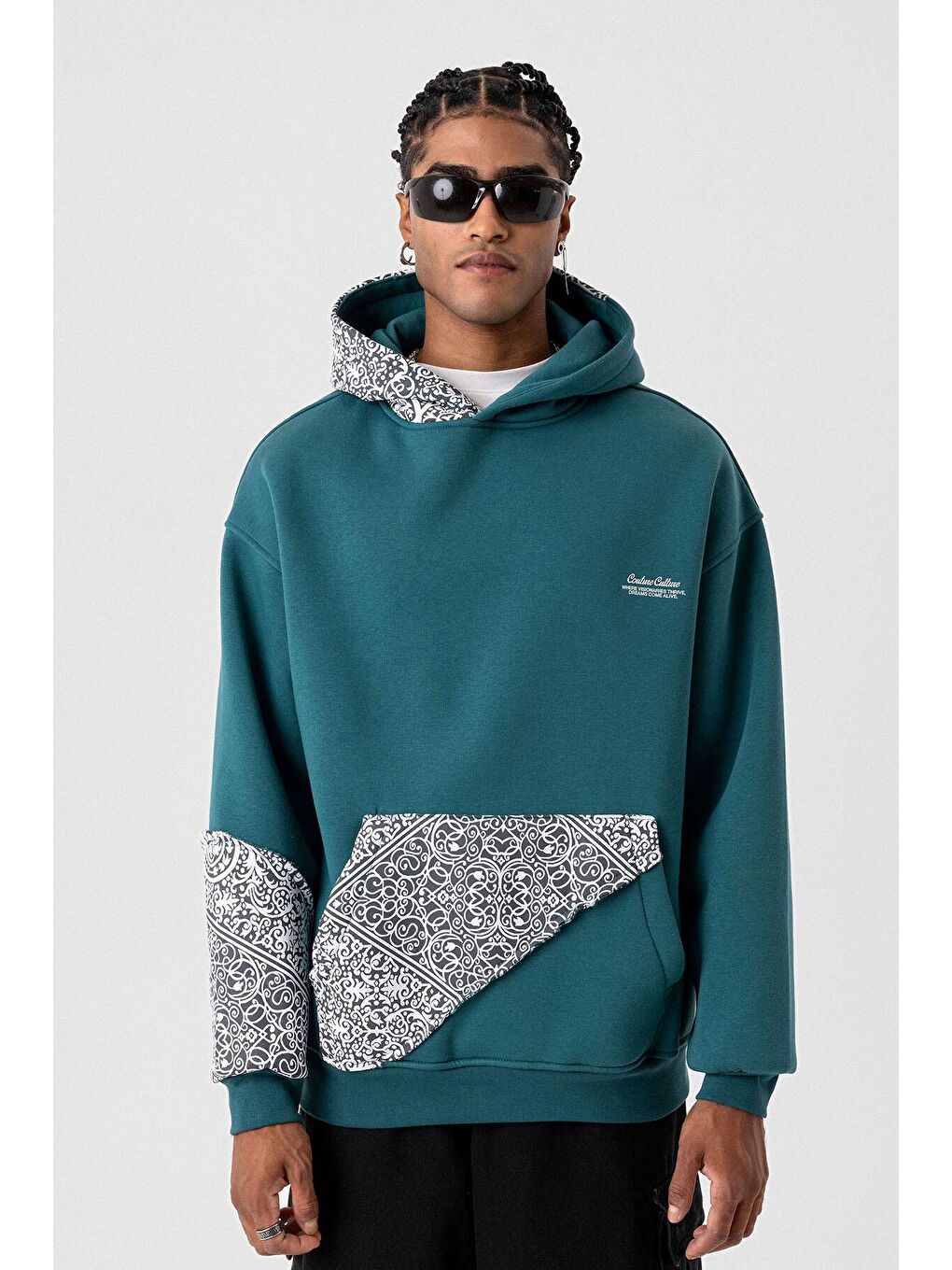 Oversize Kapüşonlu Sweatshirt Hoodıe Petrol-7