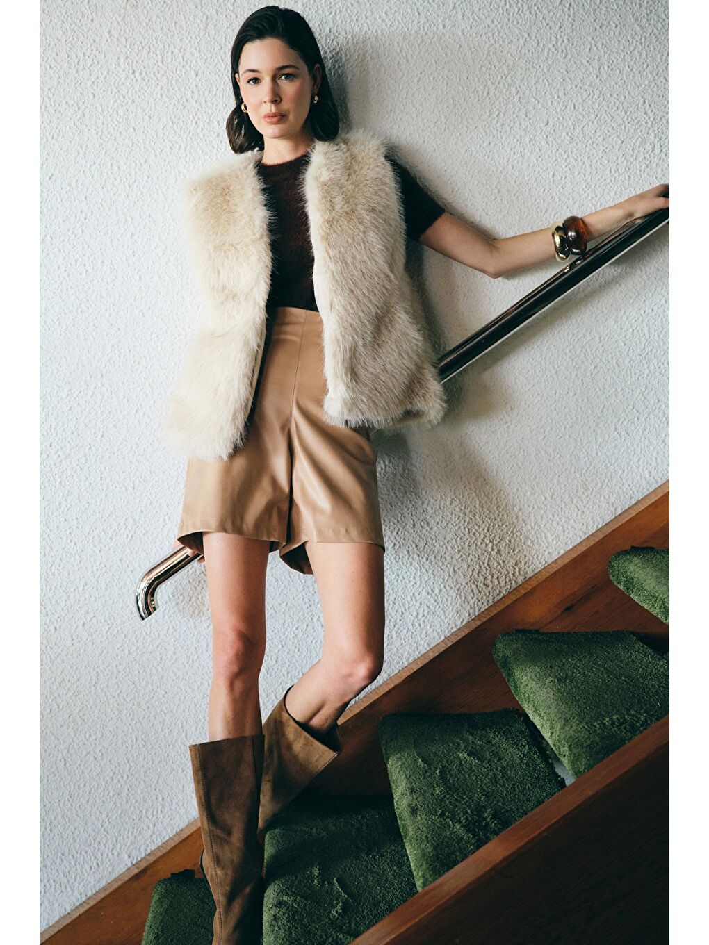 Kolsuz Uzun Yelek - Ekru