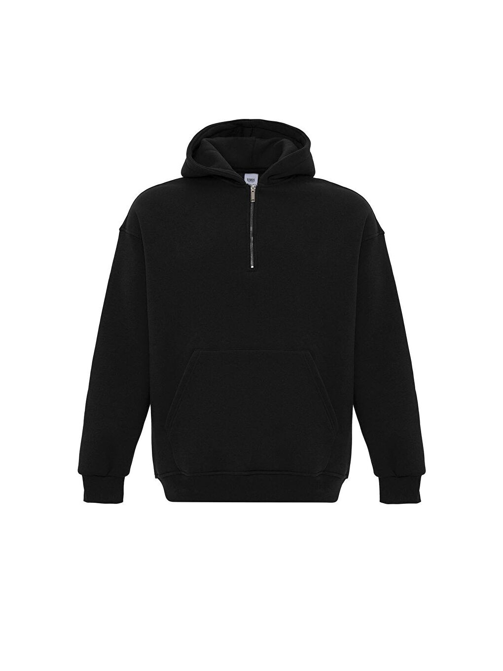 Siyah Basic Oversize Fermuar Detaylı Kapüşonlu  Erkek Hoodie-1