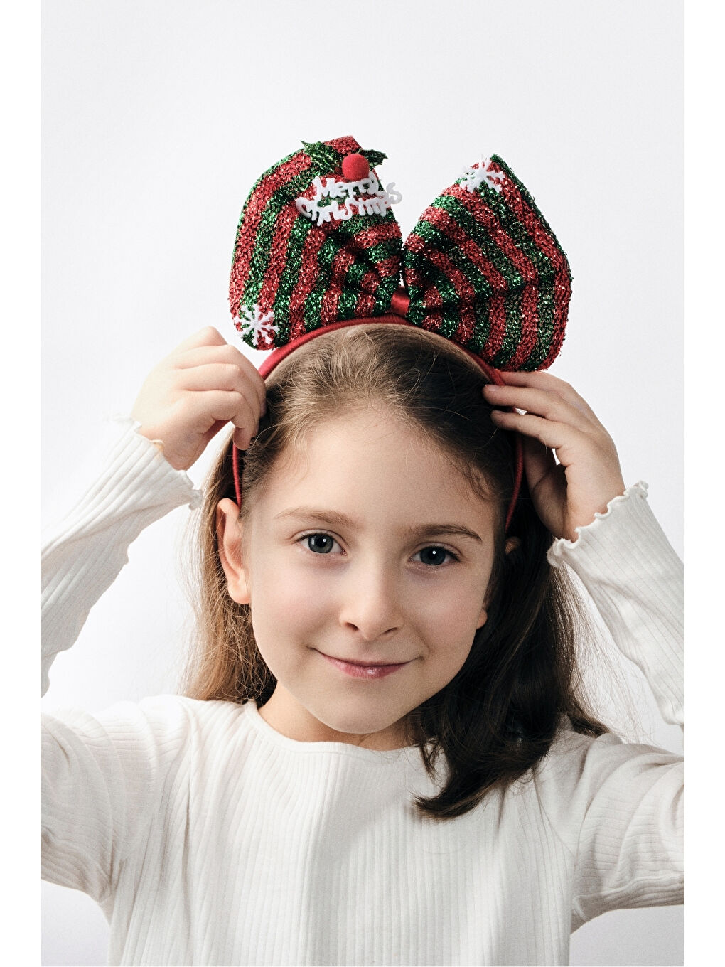 Kırmızı Yeşil Çizgili Kız Çocuk Yılbaşı Taç