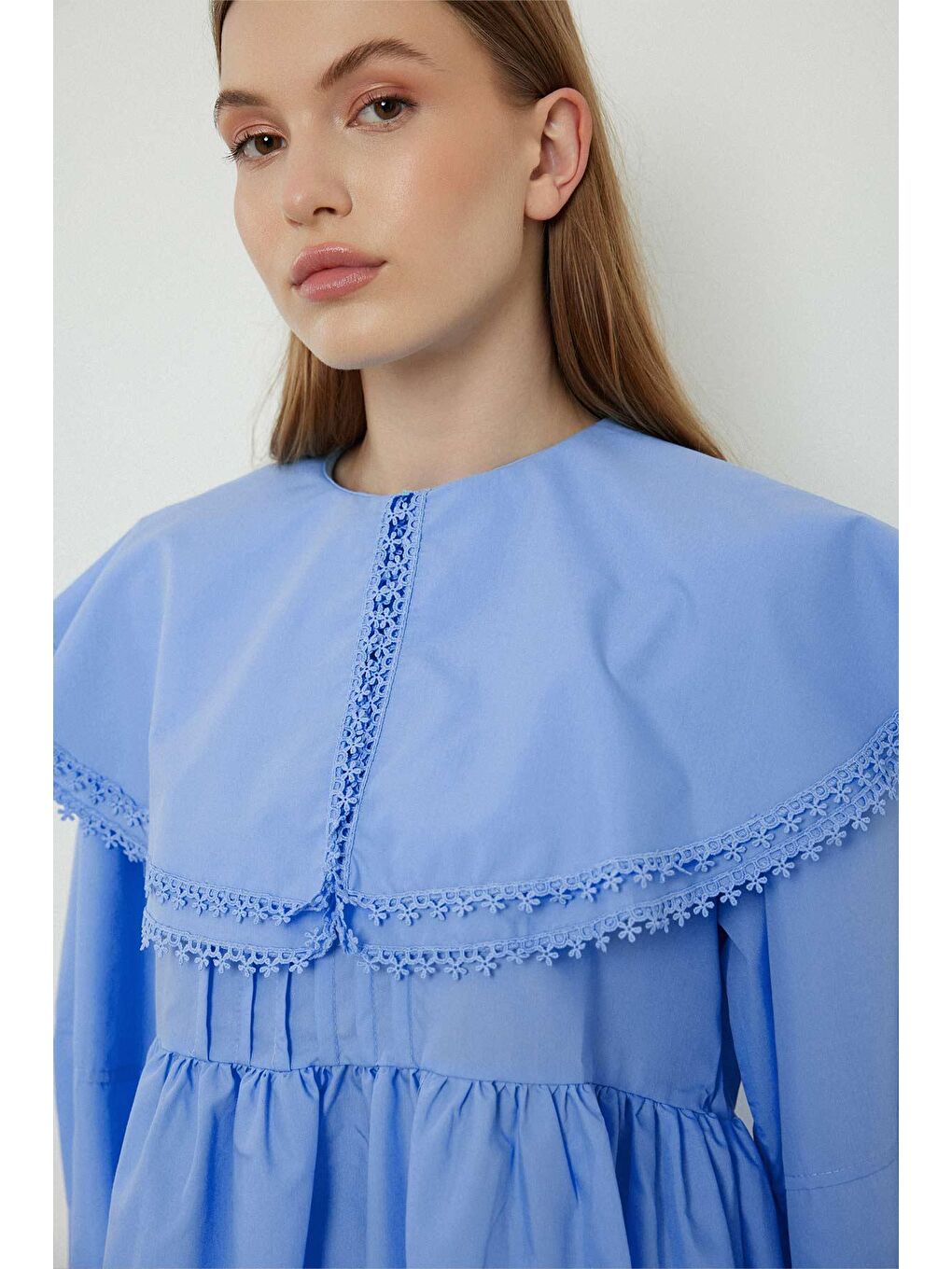 Yakalı Mavi Poplin Tunik-2