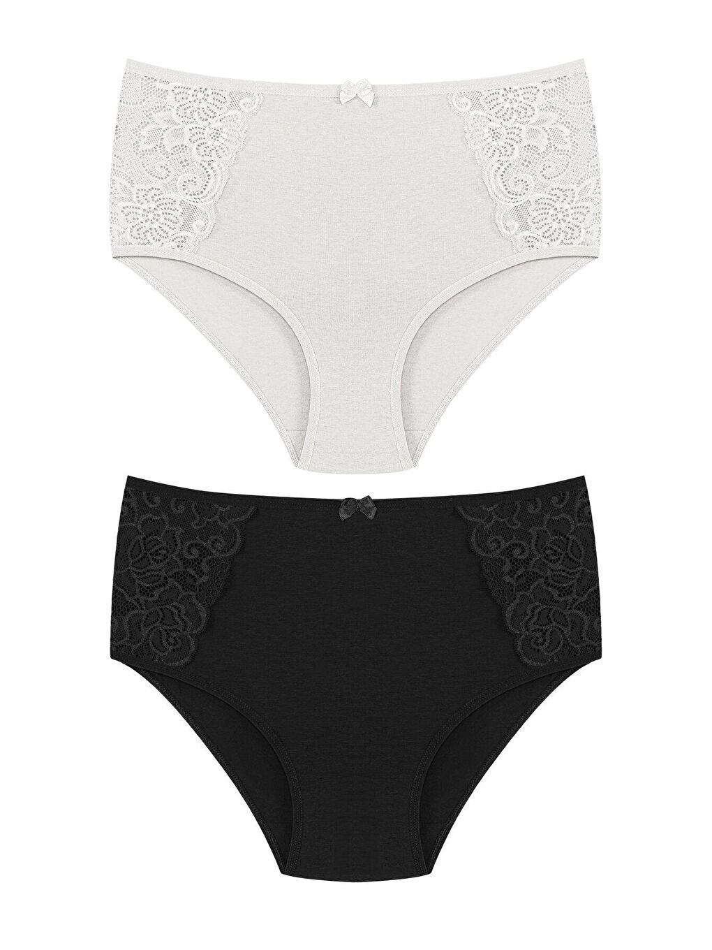 Beyaz Pamuklu Yanları Dantel Yüksek Bel Büyük Beden Kadın Külot 2'li