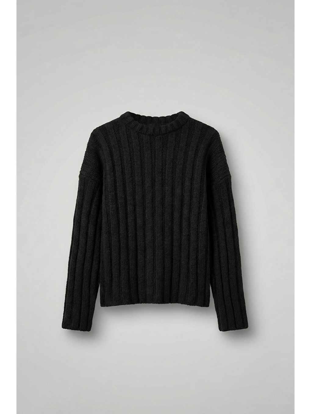 Erkek Oversize Kalın Fitilli Triko Kazak Siyah