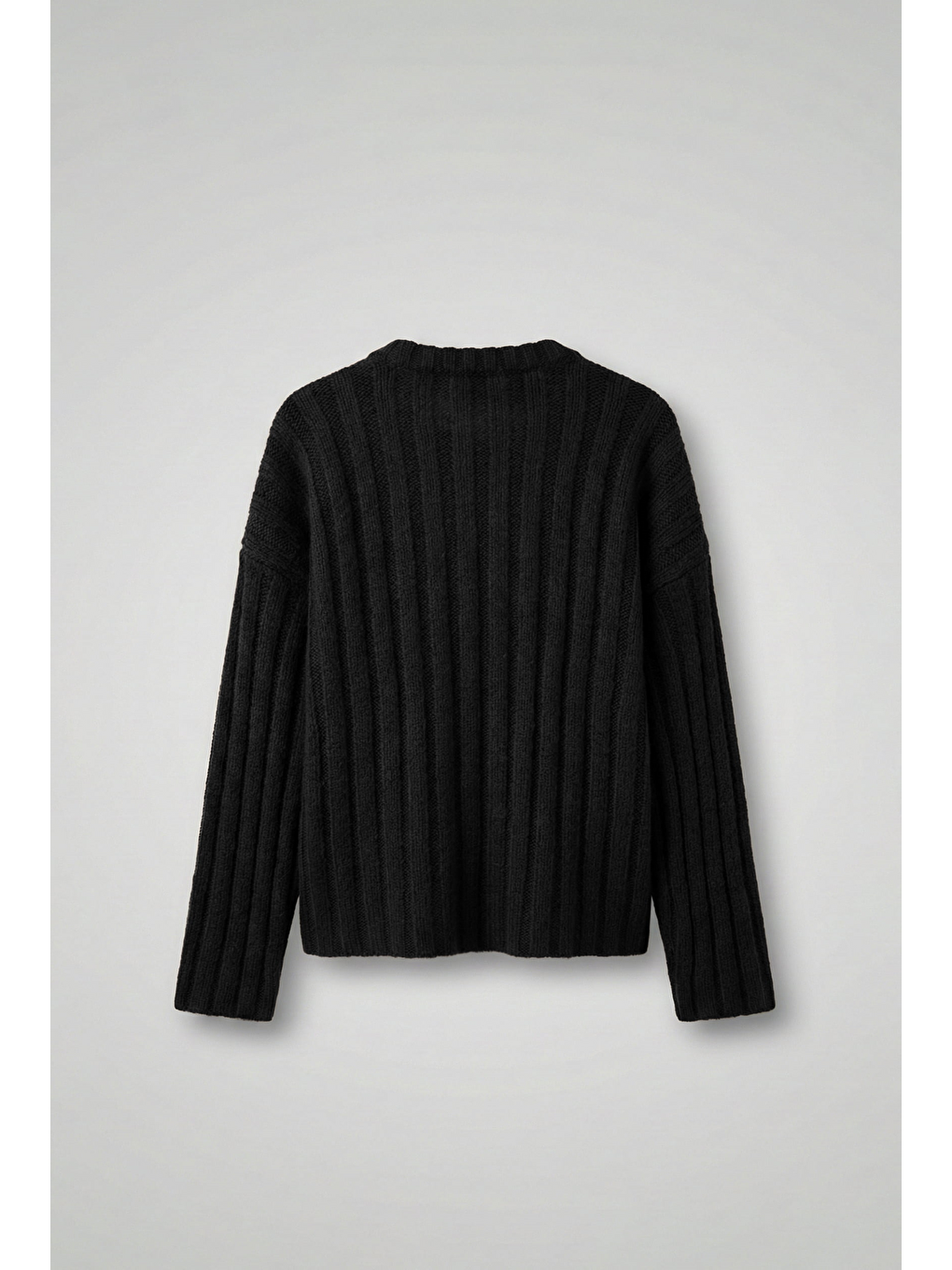 Erkek Oversize Kalın Fitilli Triko Kazak Siyah-1