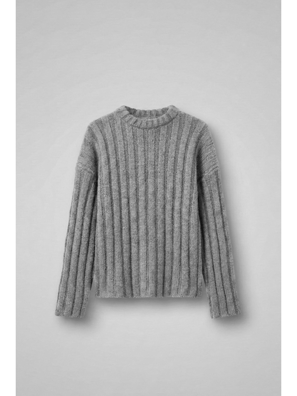 Erkek Oversize Kalın Fitilli Triko Kazak Gri