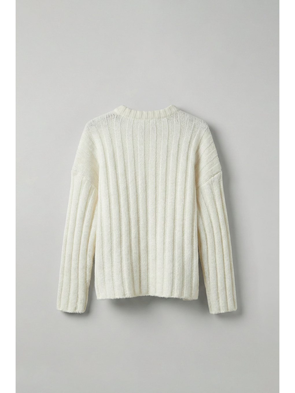 Erkek Oversize Kalın Fitilli Triko Kazak Ekru-1