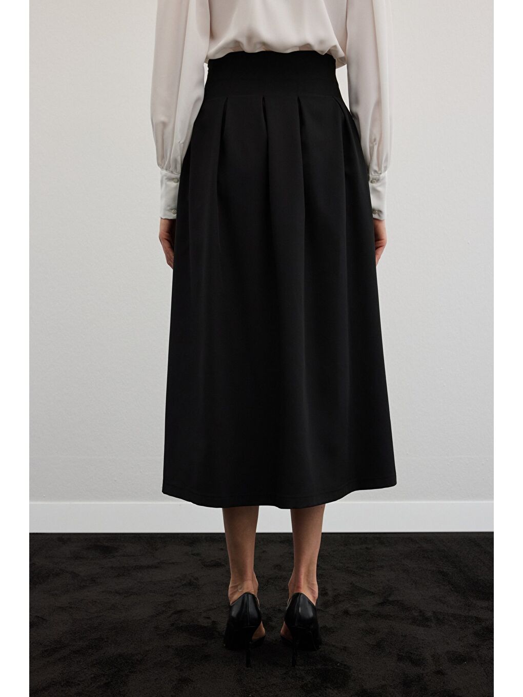 Pileli Midi Etek - Siyah-6