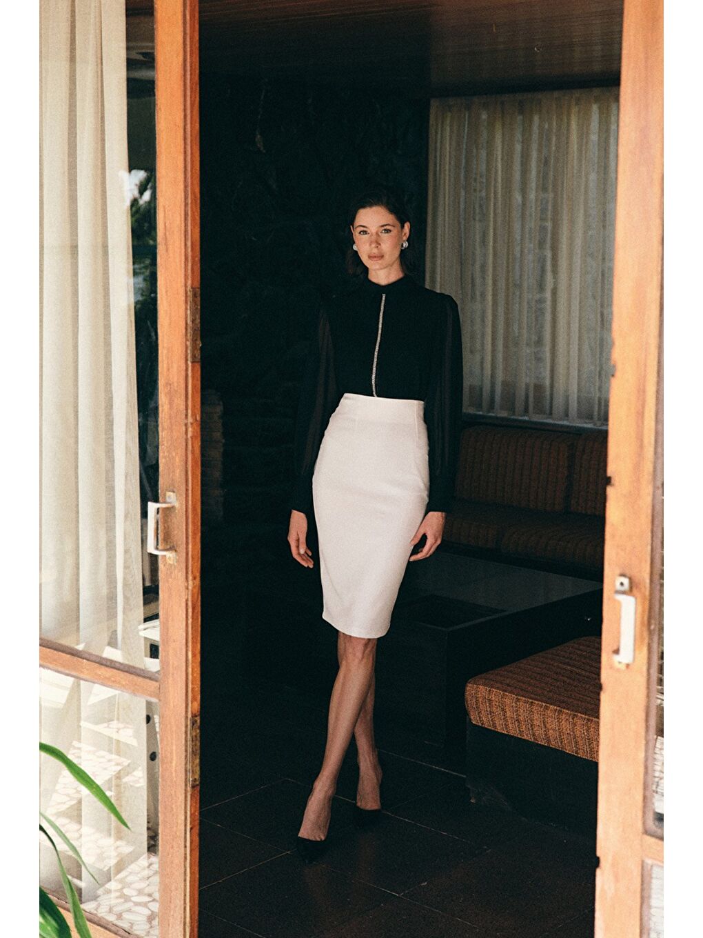 Düz Kalem Etek - Ekru