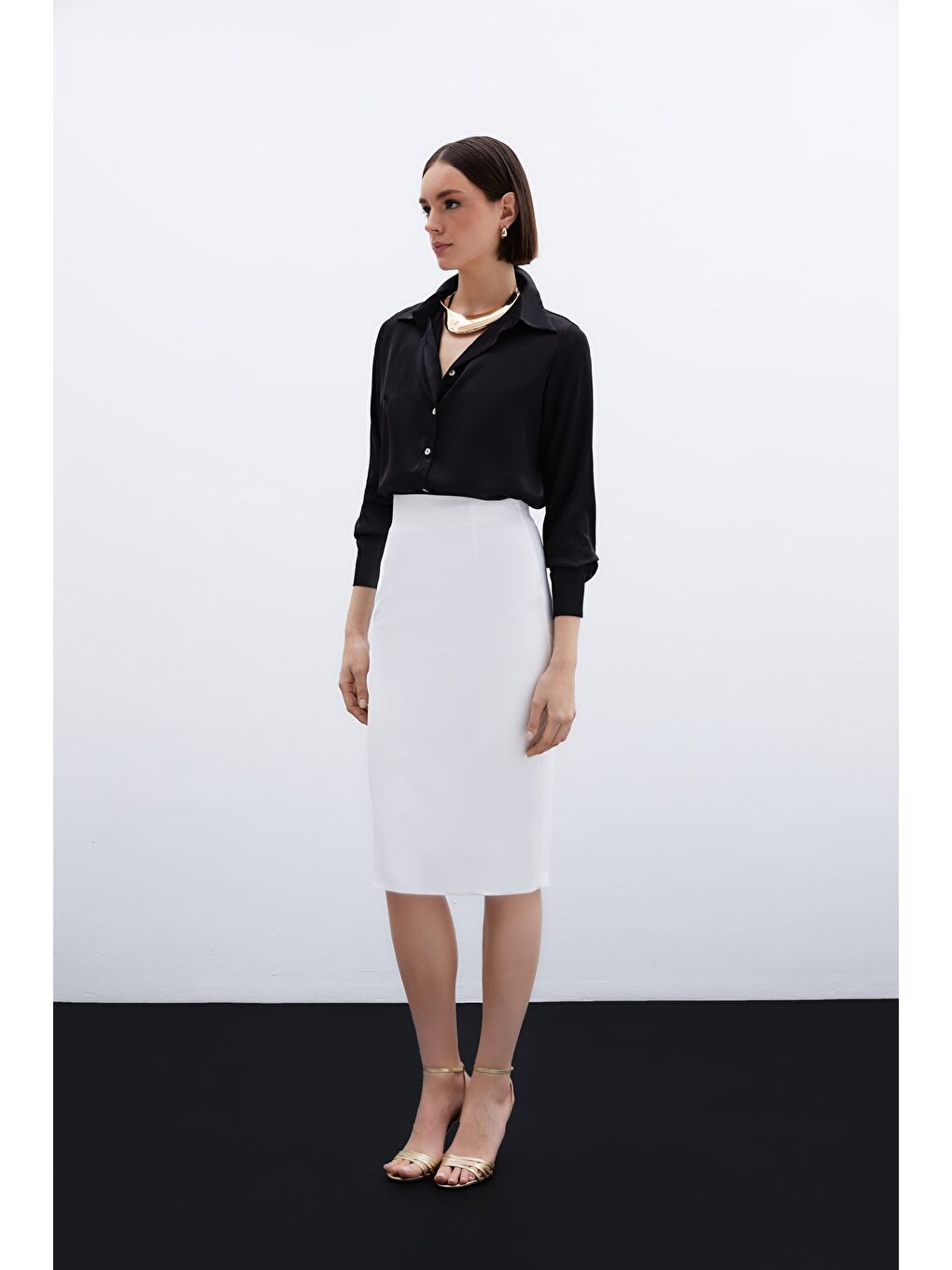 Düz Kalem Etek - Ekru-1