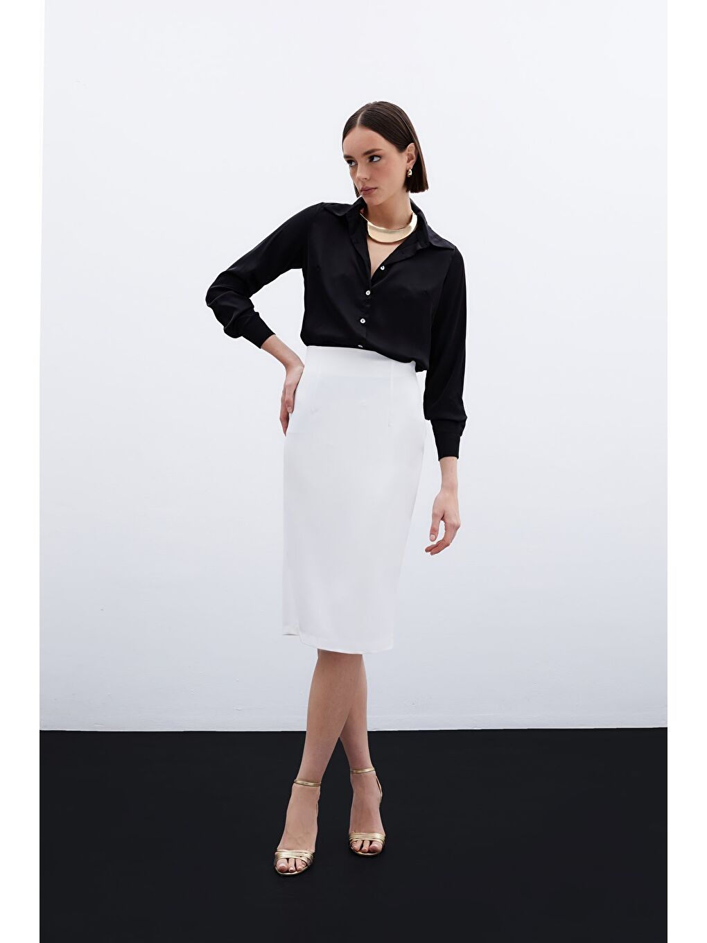 Düz Kalem Etek - Ekru-2