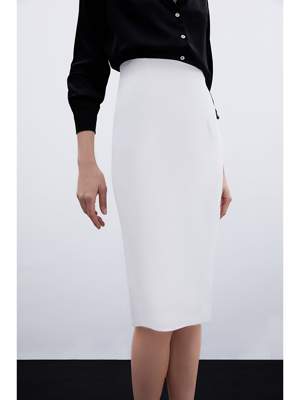 Düz Kalem Etek - Ekru-4