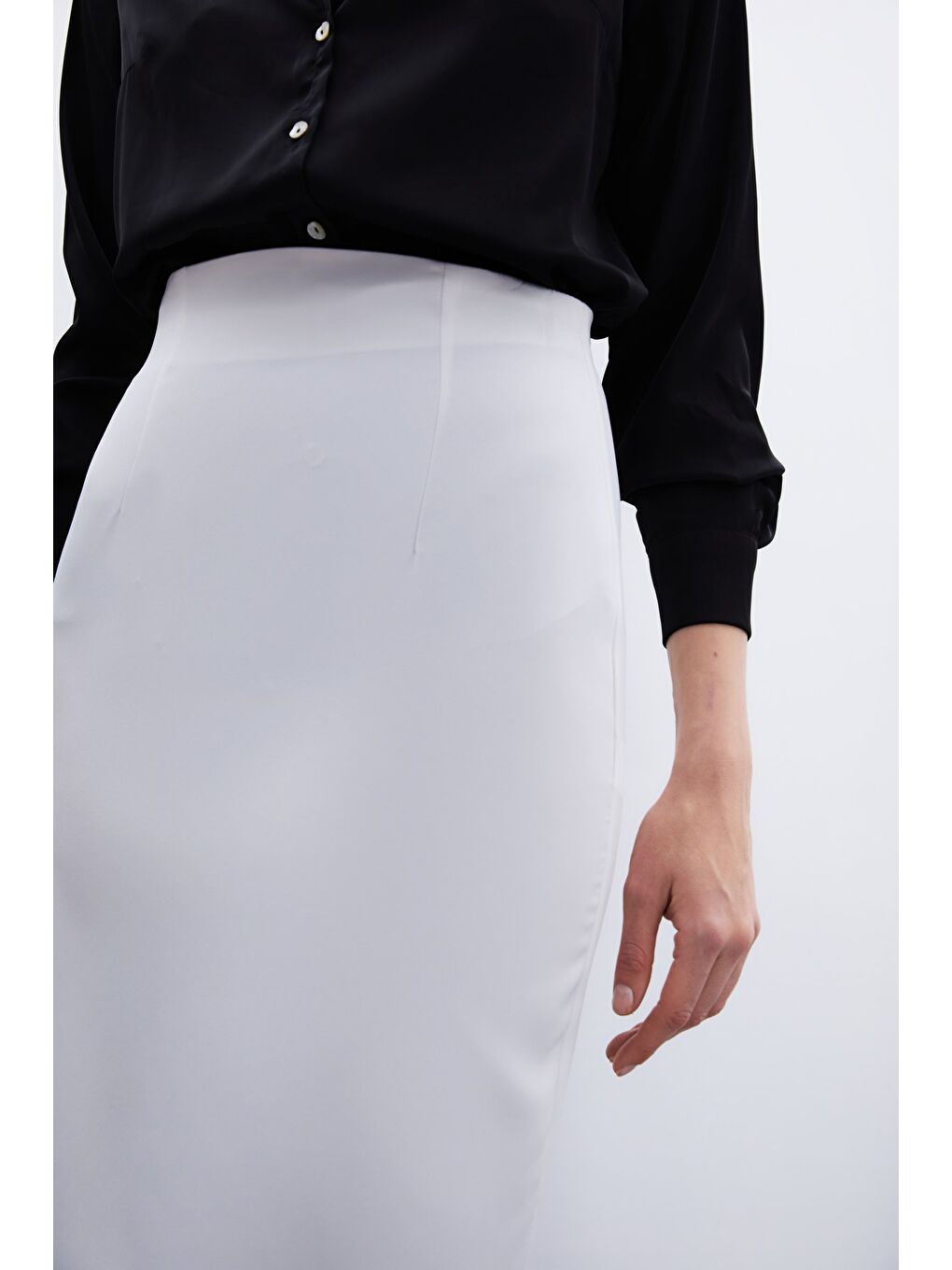 Düz Kalem Etek - Ekru-5