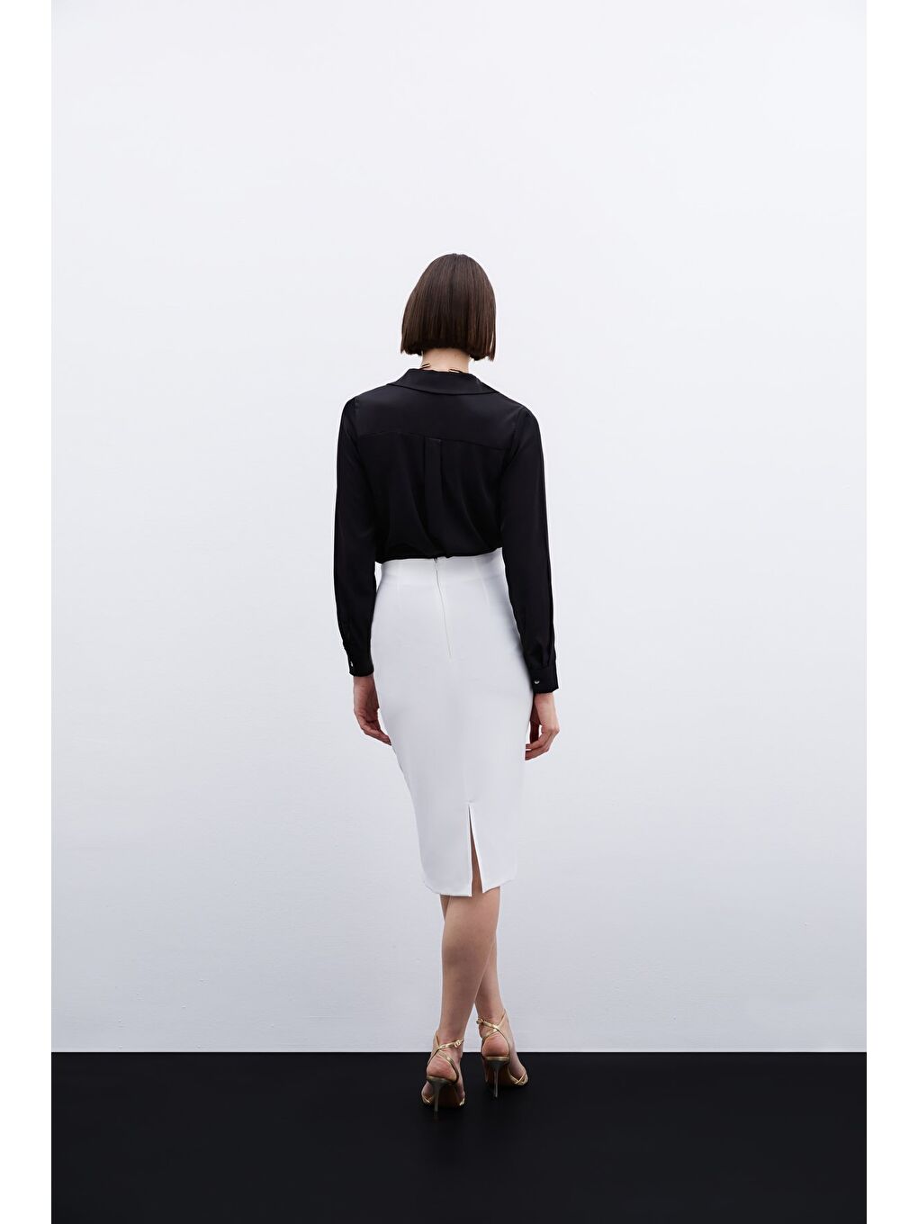 Düz Kalem Etek - Ekru-6