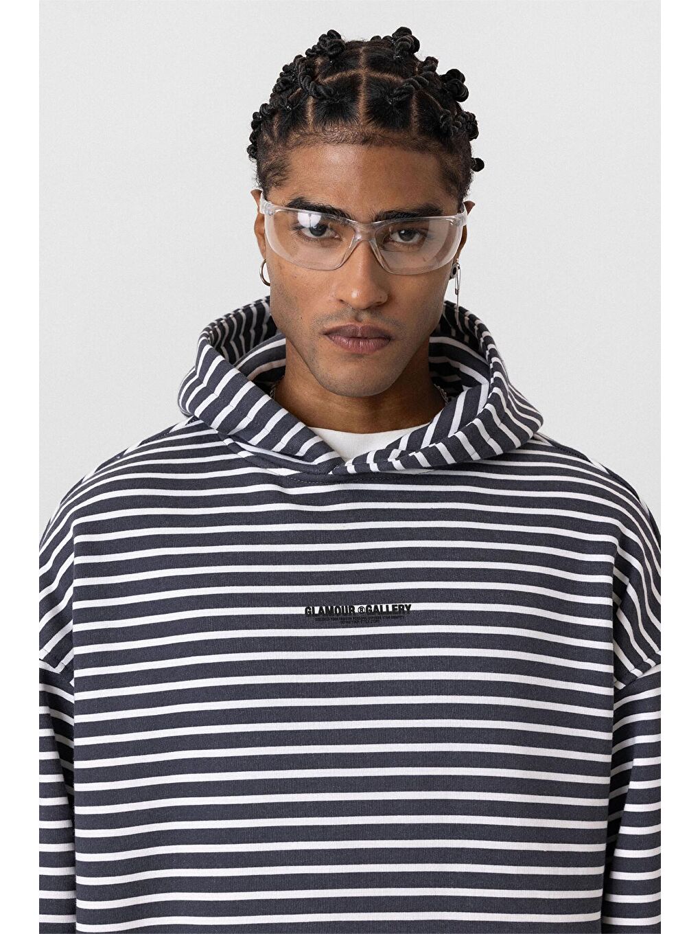 Gri Yazı Detaylı Kapüşonlu Oversize Sweatshirt Füme-4