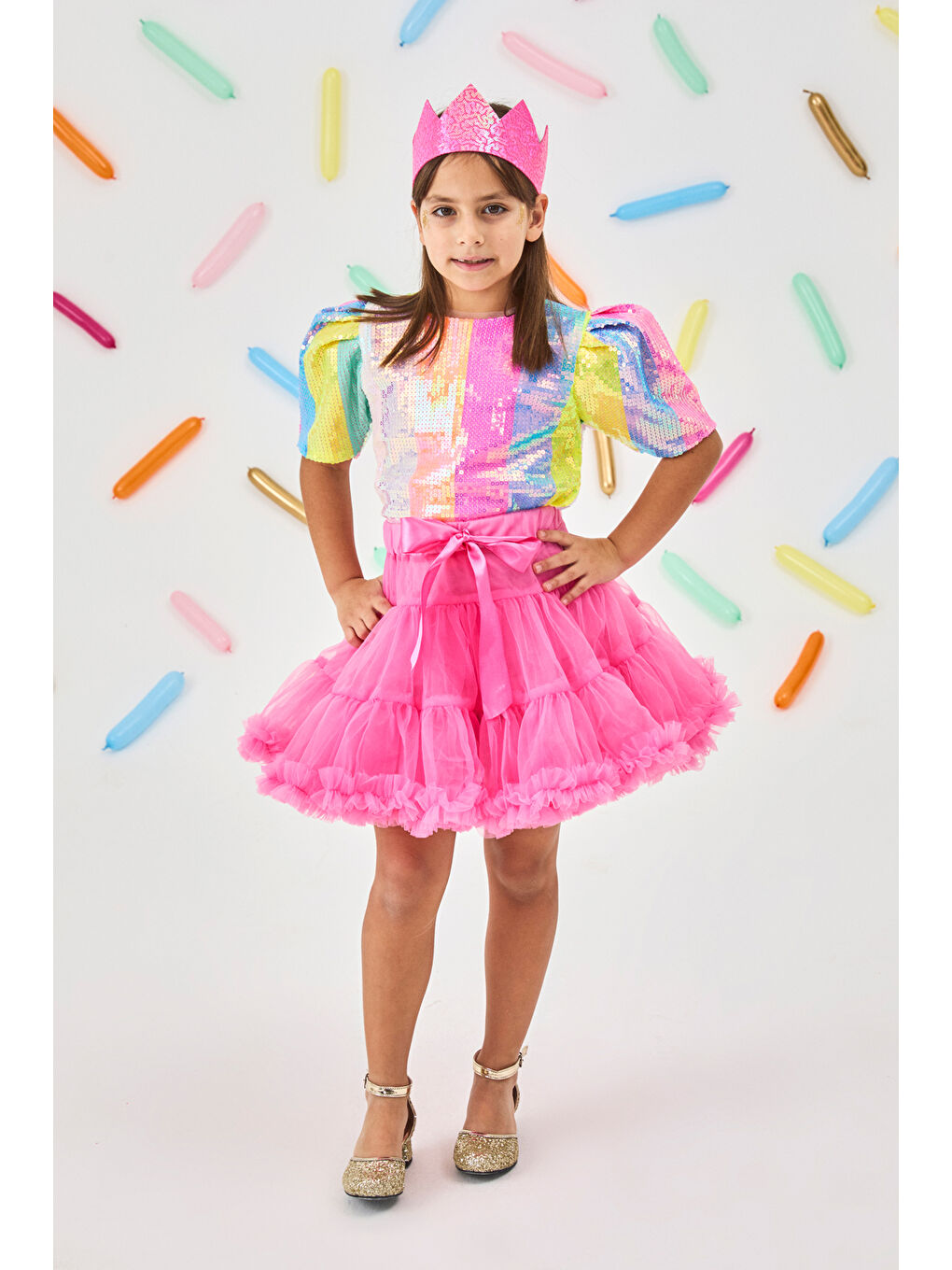 Karışık Çok Renkli Pul Payetli Kız Çocuk Crop