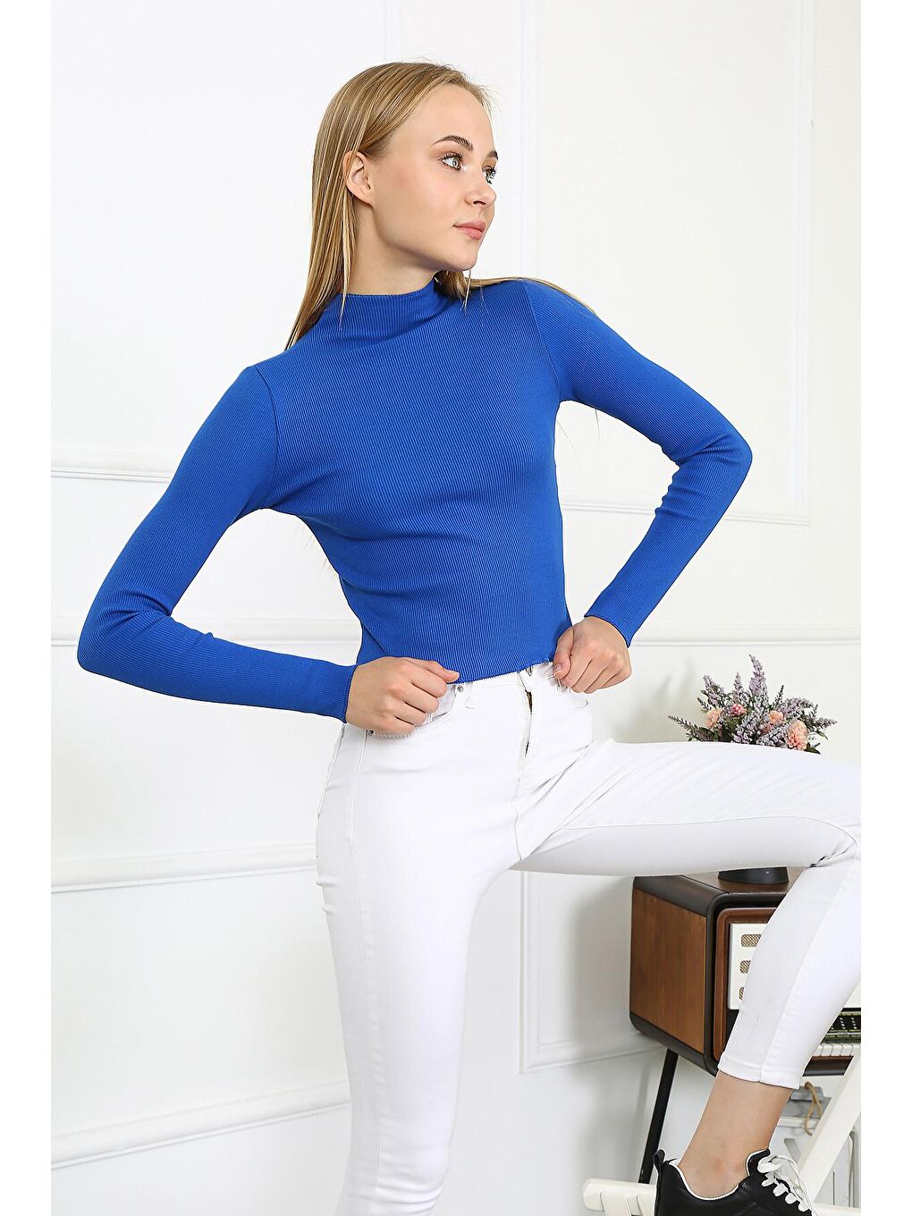 ENİSENA Saks Kadın Bluz-Kaşkorse-Crop Bluz S-SM-M-L-LXL-XL 0135KDN