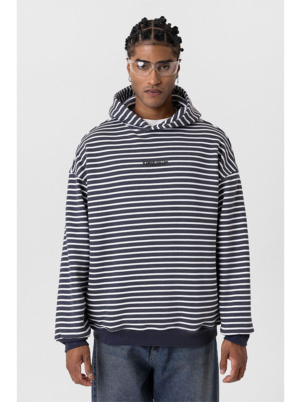 Gri Yazı Detaylı Kapüşonlu Oversize Sweatshirt Füme-5