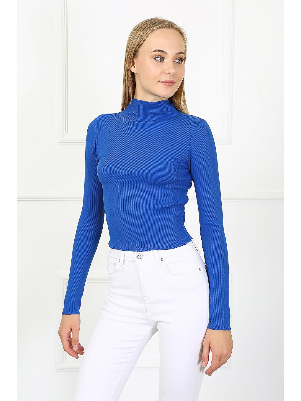 ENİSENA Saks Kadın Bluz-Kaşkorse-Crop Bluz S-SM-M-L-LXL-XL 0135KDN - 1