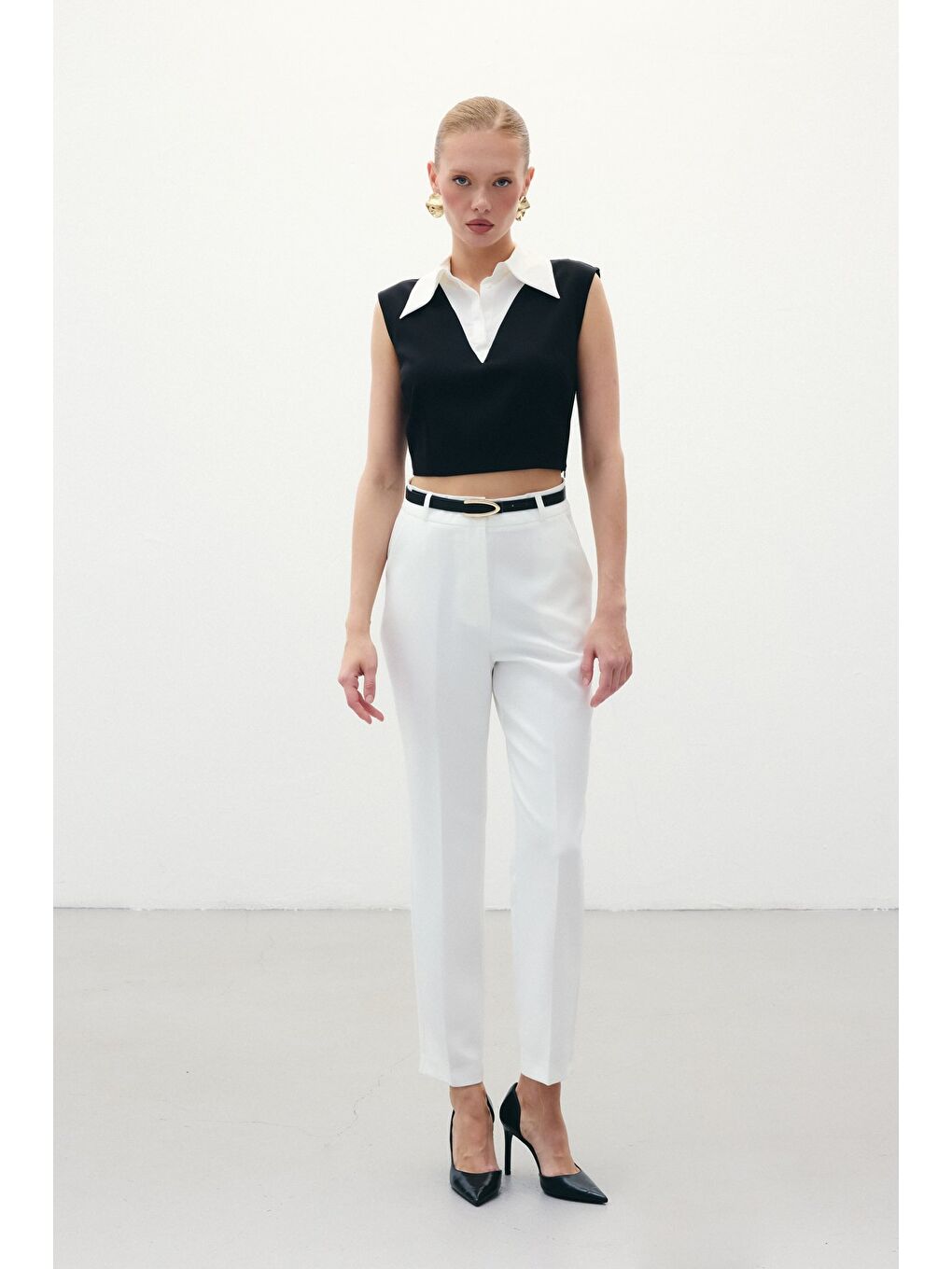 Kemerli Pantolon - Ekru-3