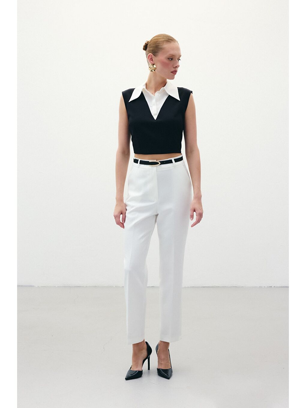 Kemerli Pantolon - Ekru-5