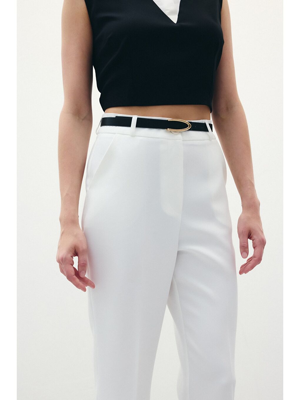 Kemerli Pantolon - Ekru-6