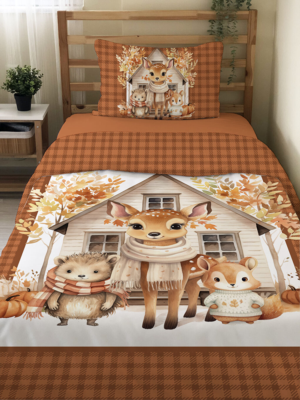 Karışık Sevimli Hayvanlar Desenli Çarşafsız 2 li Takım Baskılı Tek Kişilik Nevresim Takımı 160x220 cm