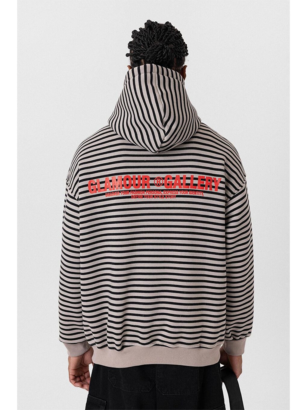 Bej Yazı Detaylı Kapüşonlu Oversize Erkek Hoodie Vizon-4