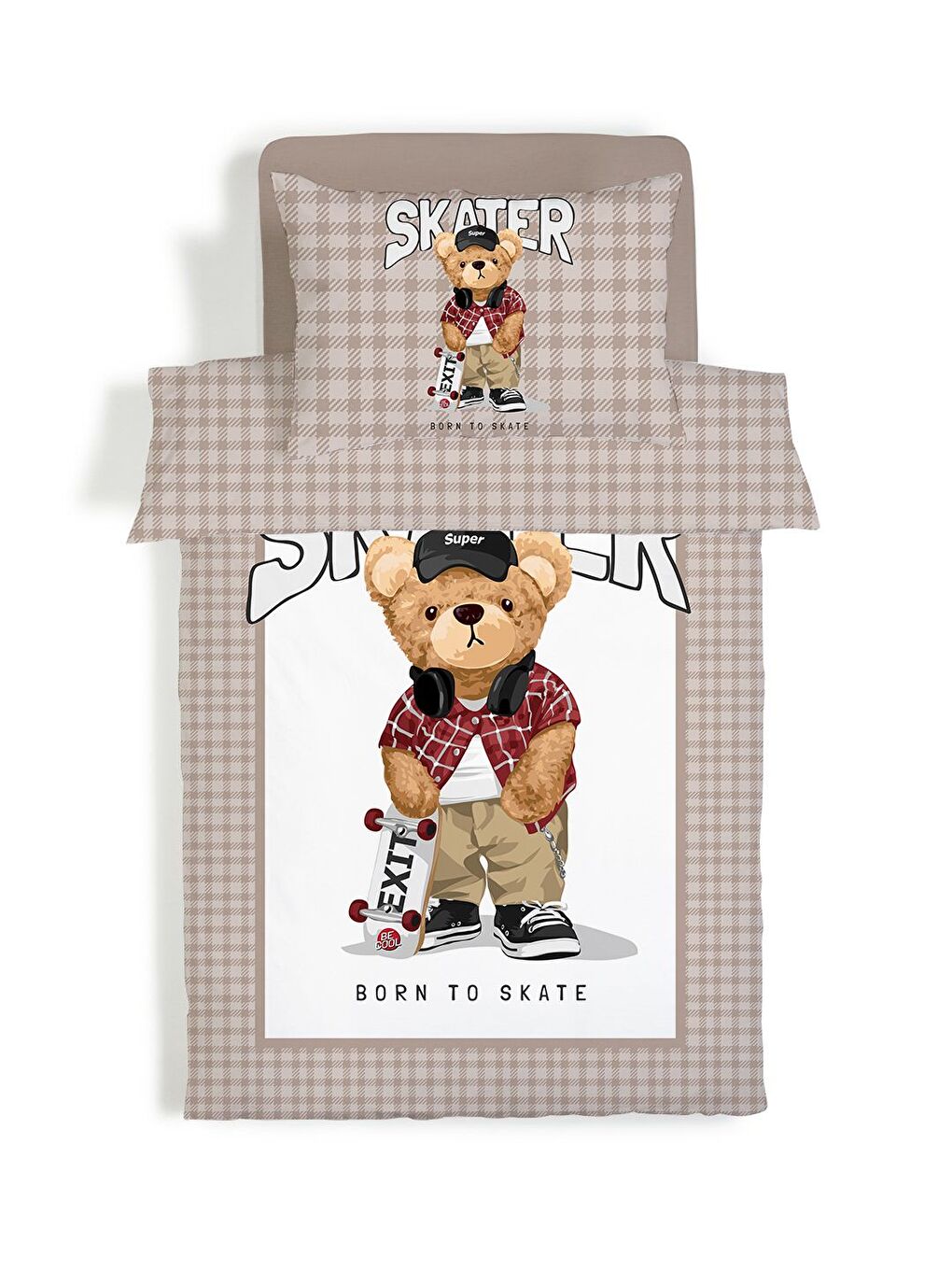 Karışık Tedy Desenli Çarşafsız 2 li Takım Baskılı Tek Kişilik Nevresim Takımı 160x220 cm-2