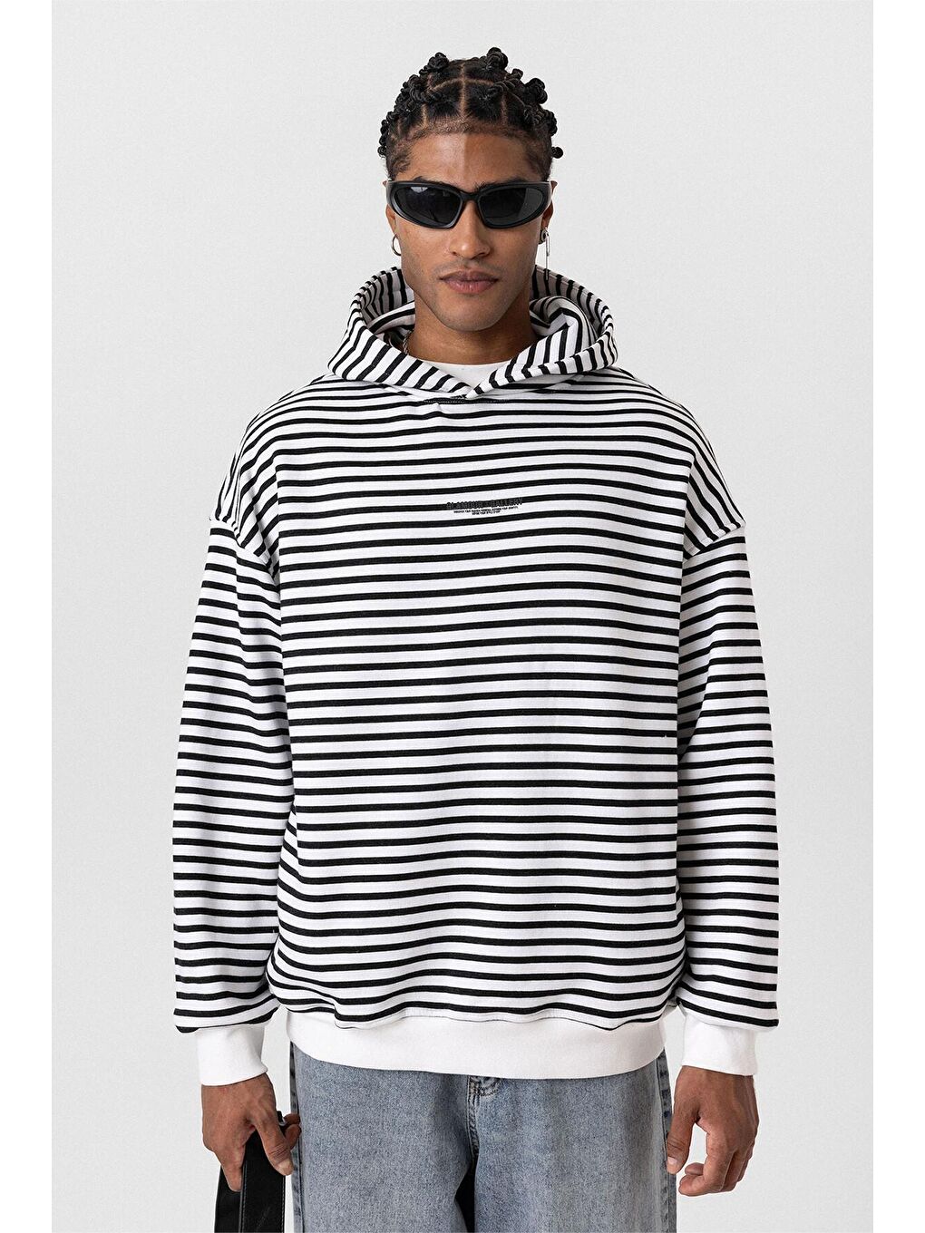 Yazı Detaylı Kapüşonlu Oversize Sweatshirt Ekru