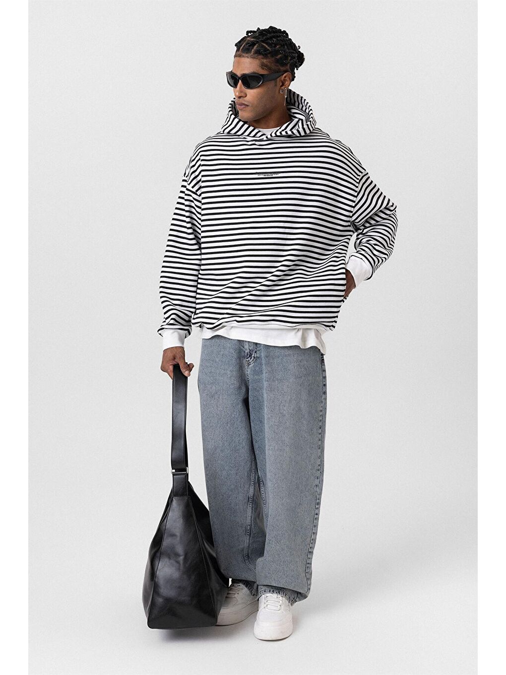 Yazı Detaylı Kapüşonlu Oversize Sweatshirt Ekru-3