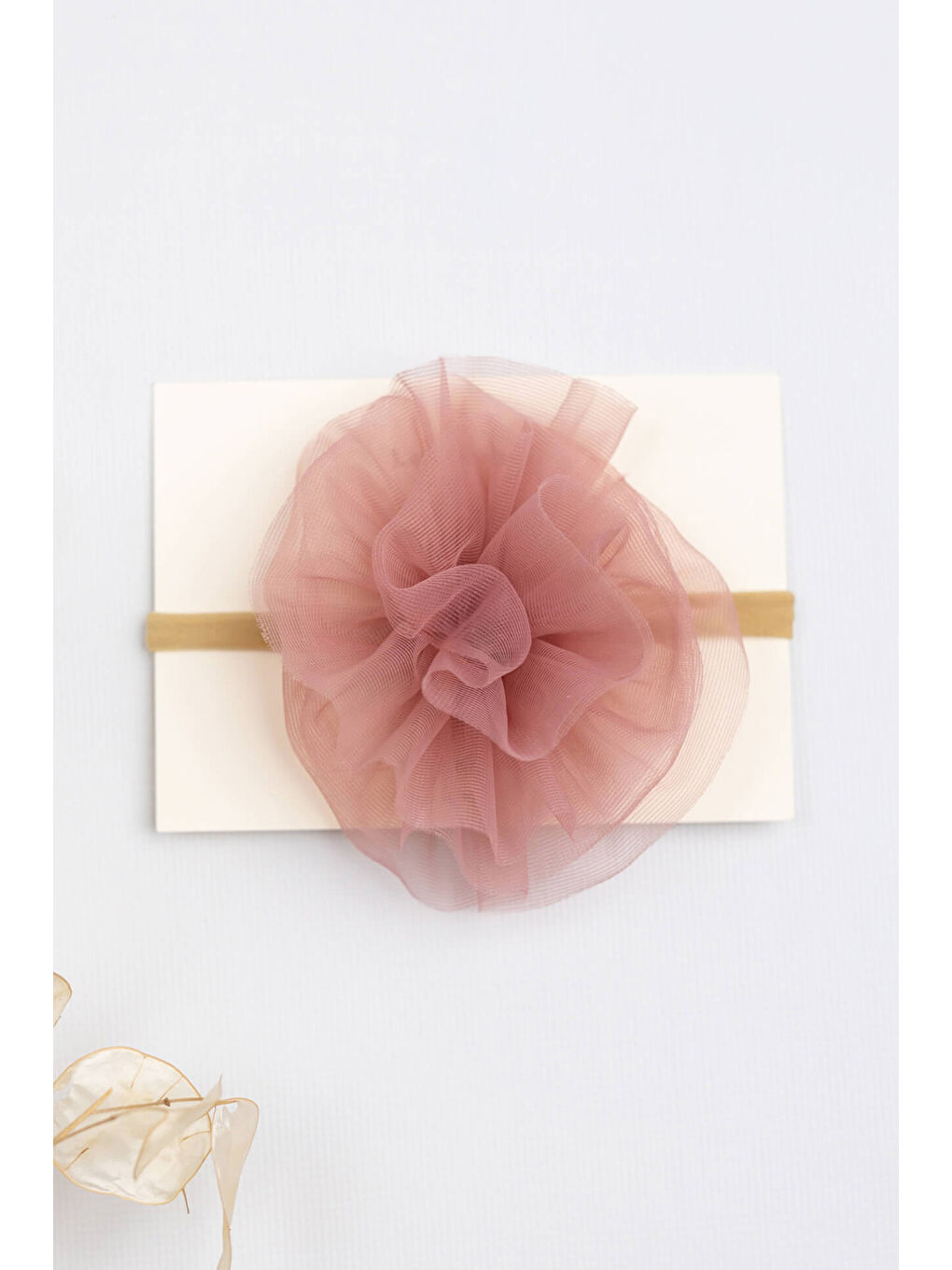 Pembe Gülkurusu Tül Çiçek Kız Çocuk Saç Bandı