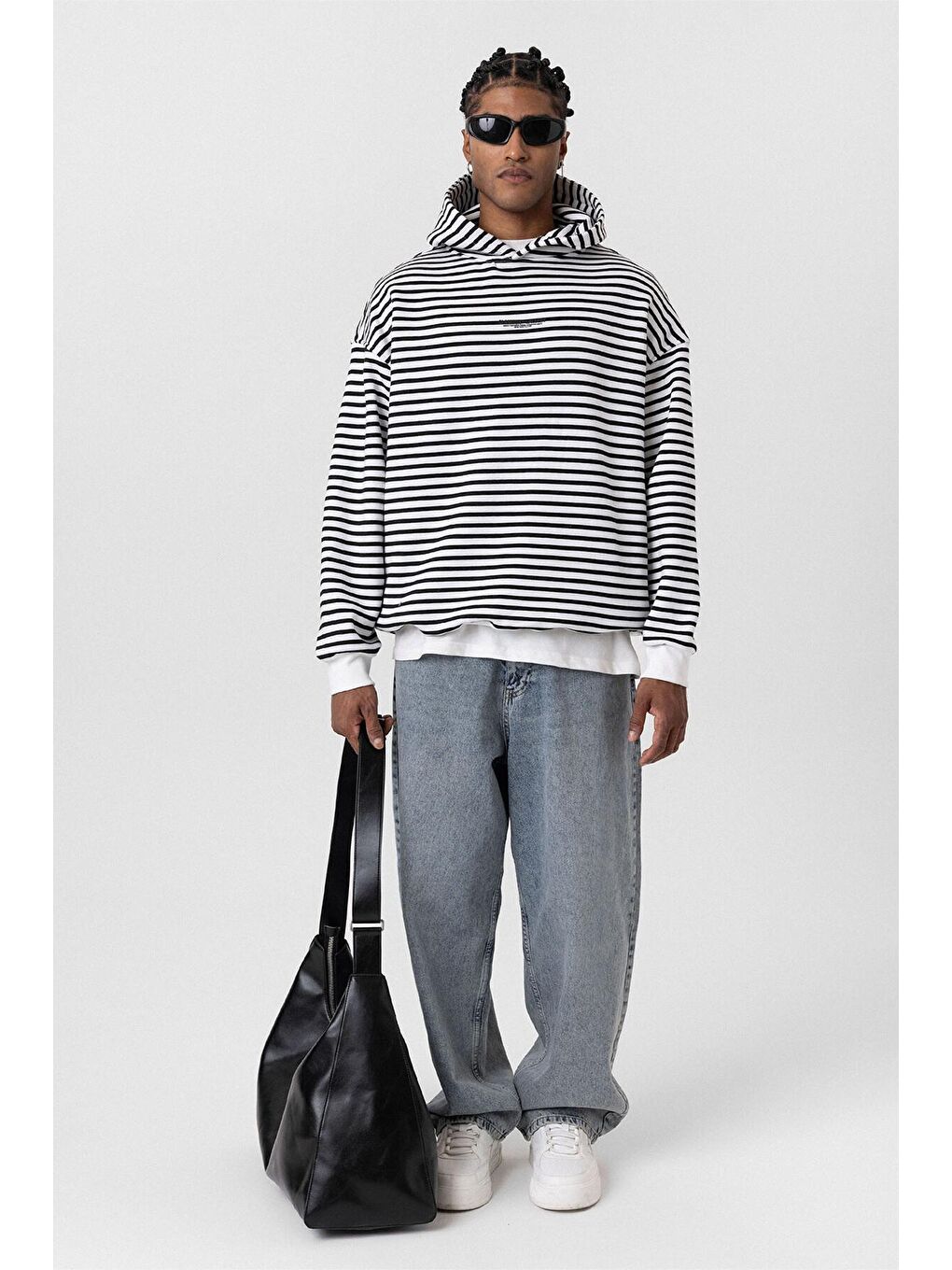 Yazı Detaylı Kapüşonlu Oversize Sweatshirt Ekru-7