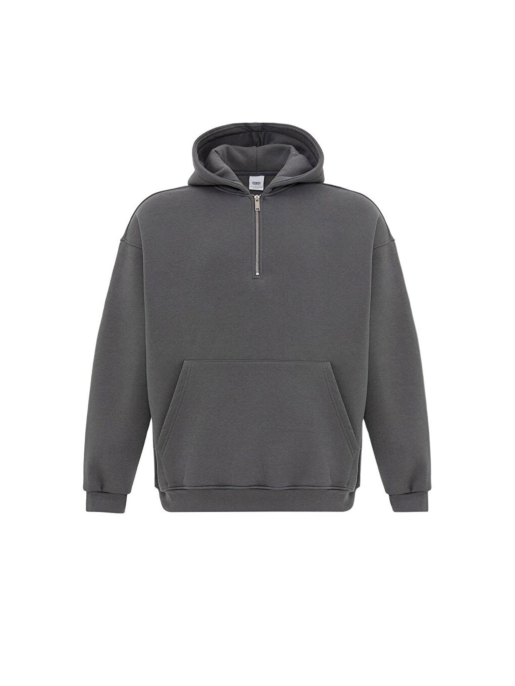 Gri Basic Oversize Fermuar Detaylı Kapüşonlu  Erkek Hoodie-6