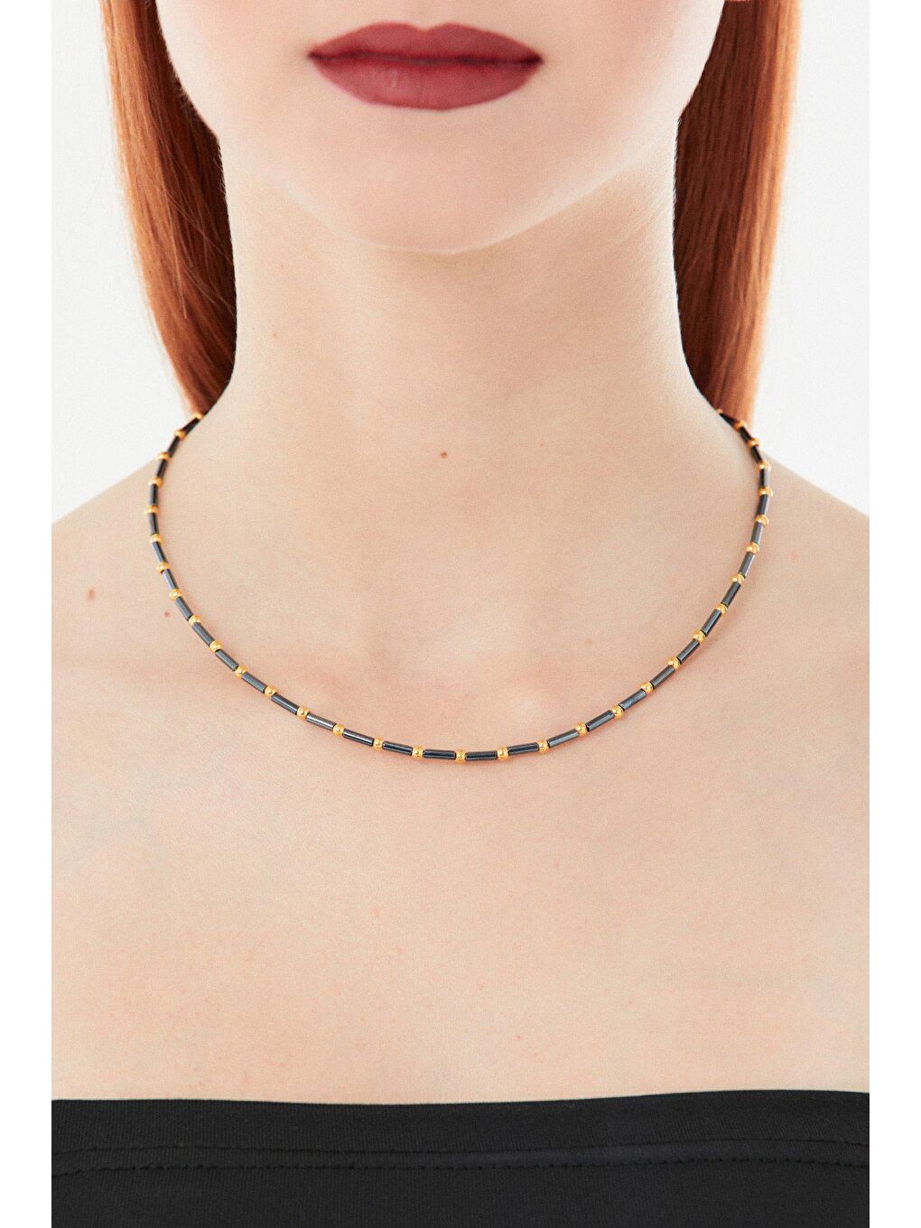 Lacivert Boru Boncuk Kolye