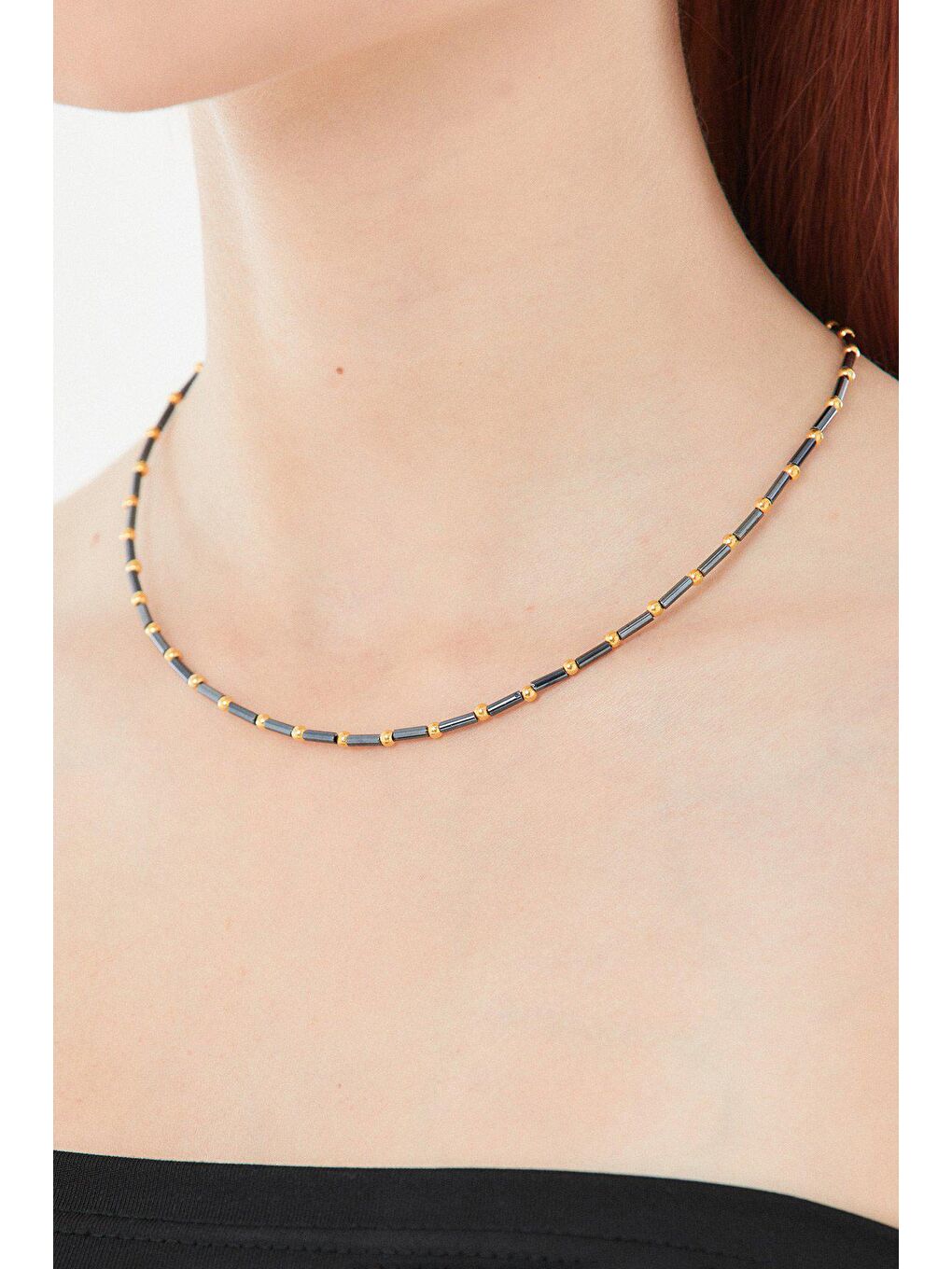 Lacivert Boru Boncuk Kolye-1