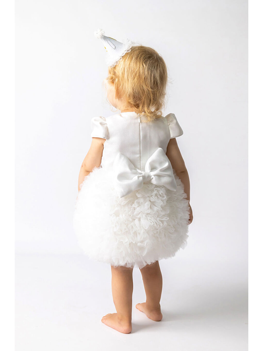 Beyaz Kısa Kollu Tütülü Bebek Prenses Elbise - Lina-1