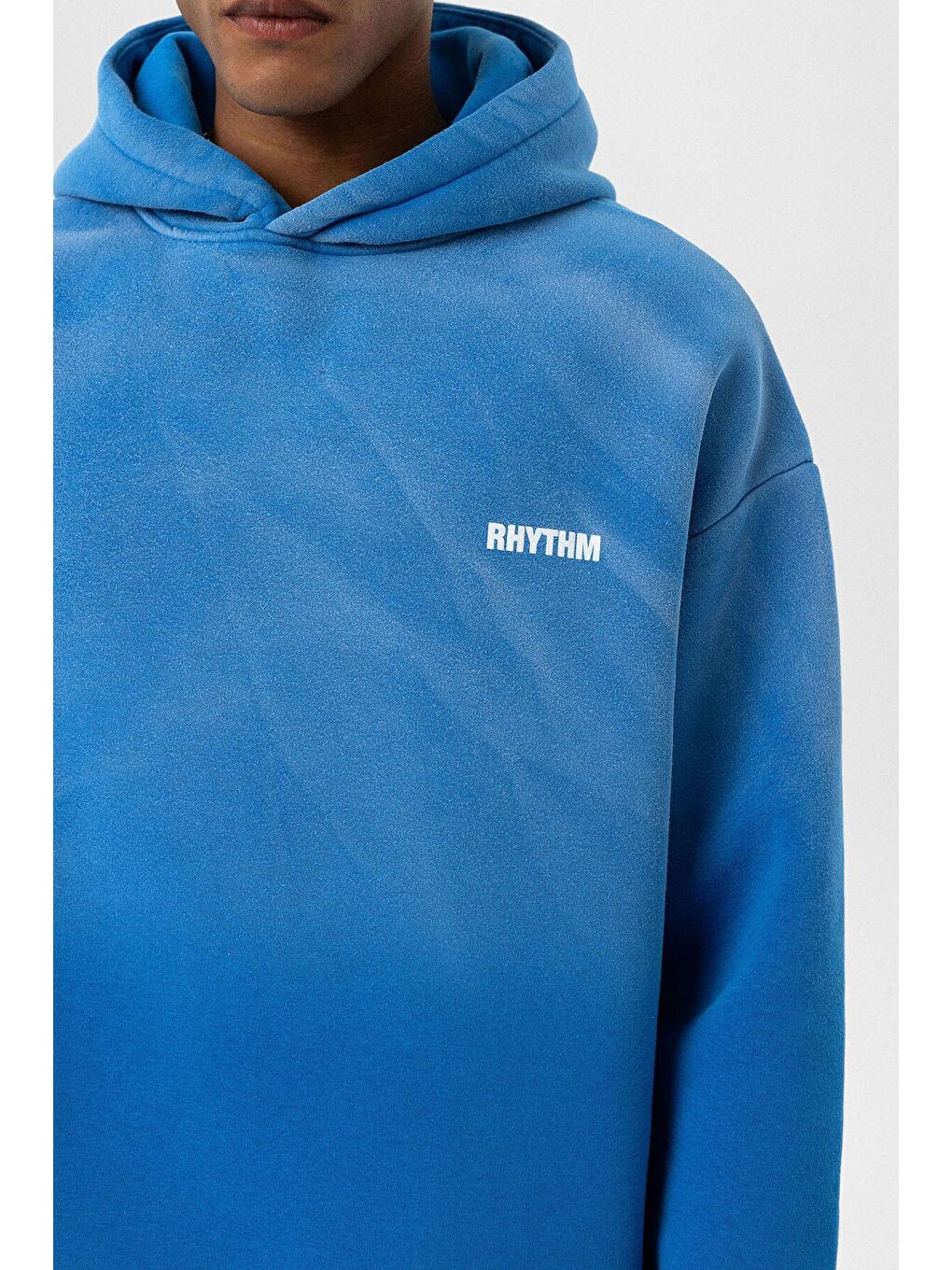 Turkuaz Arka Baskılı Oversize Kapüşonlu  Erkek Hoodie-4