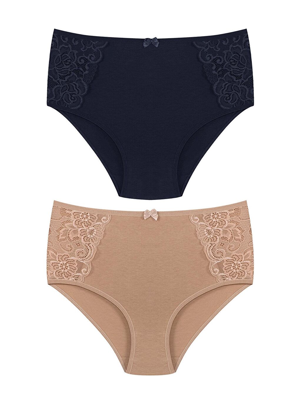 Lacivert Pamuklu Yanları Dantel Yüksek Bel Büyük Beden Kadın Külot 2'li