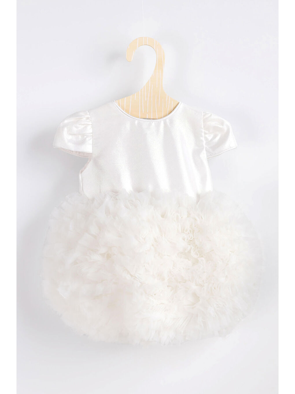Beyaz Kısa Kollu Tütülü Bebek Prenses Elbise - Lina-3
