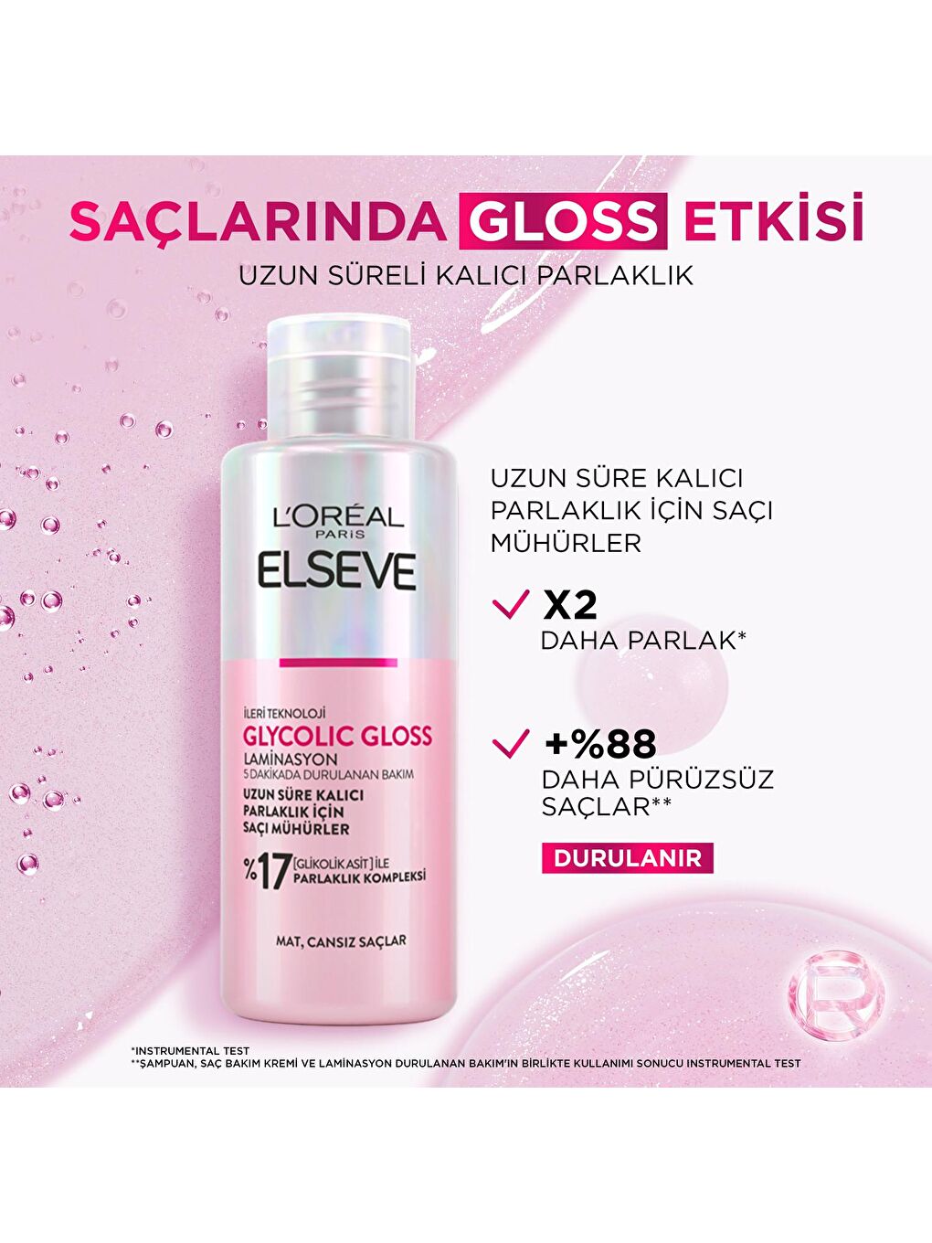 L'Oreal Paris Elseve Glycolic Gloss Parlaklığı Saça Mühürleyen Laminasyon 5 Dakikada Durulanan Bakım 200ml - 5