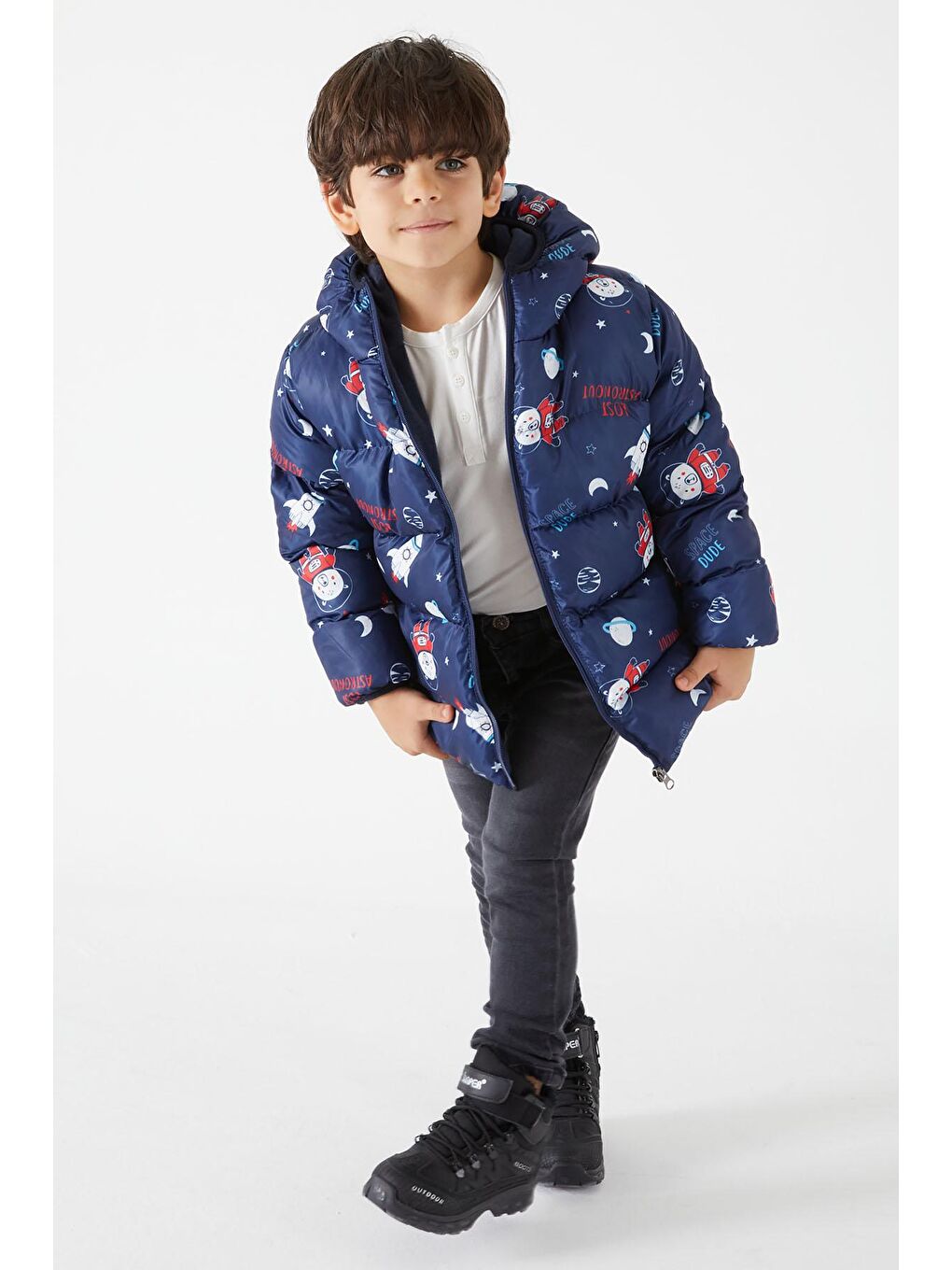 Erkek Çocuk Mont Karakter Baskılı Lacivert 15628