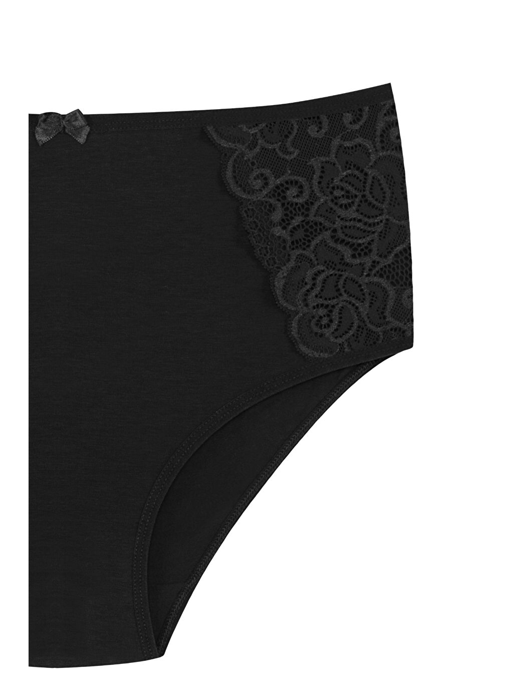 Siyah Pamuklu Yanları Dantel Yüksek Bel Büyük Beden Kadın Külot-1