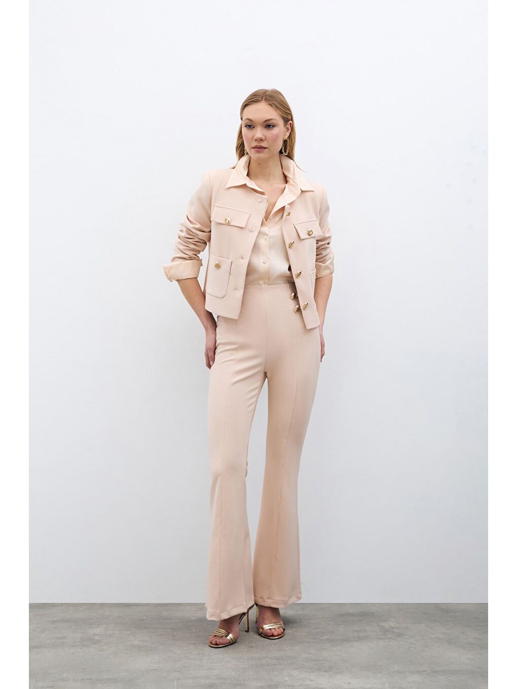 İspanyol Paça Pantolon - Bej-1