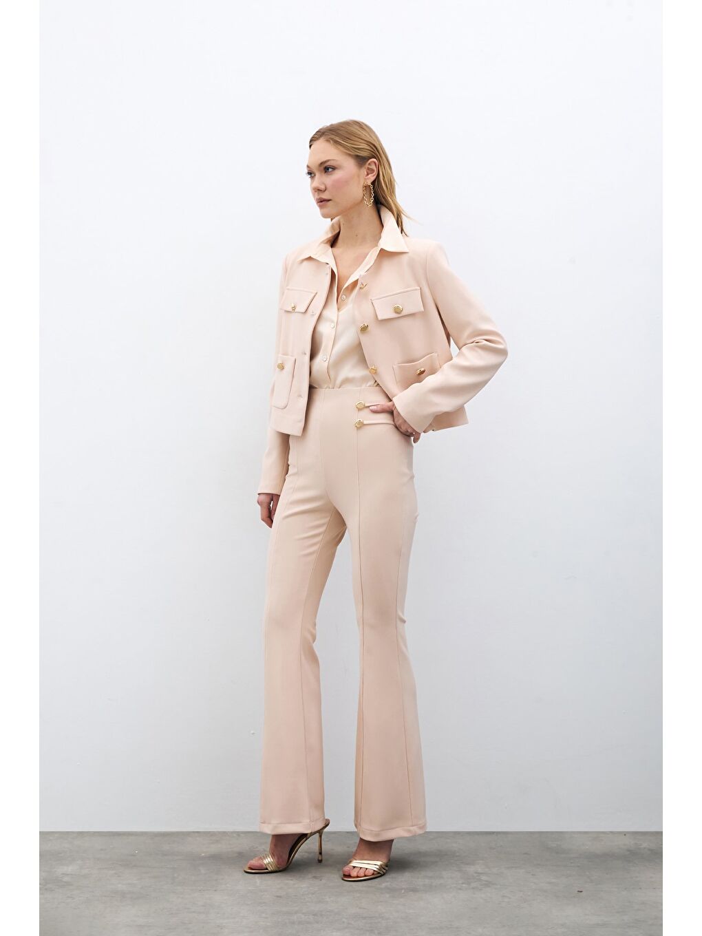 İspanyol Paça Pantolon - Bej-2