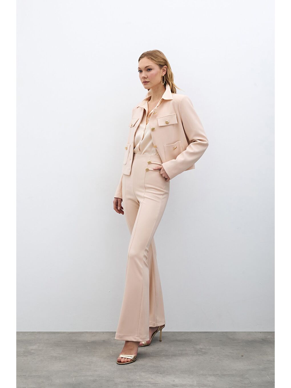 İspanyol Paça Pantolon - Bej-3