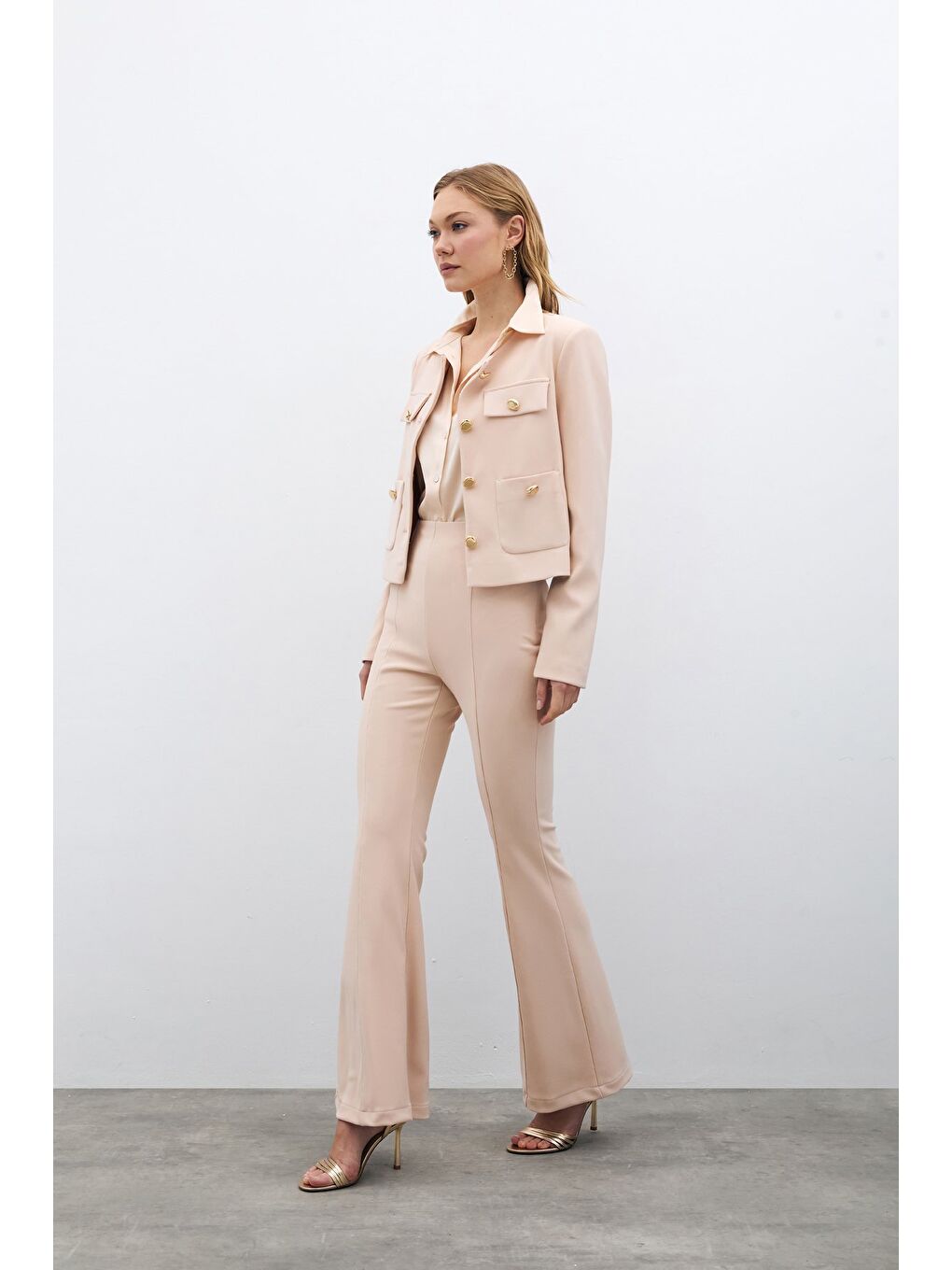 İspanyol Paça Pantolon - Bej-4