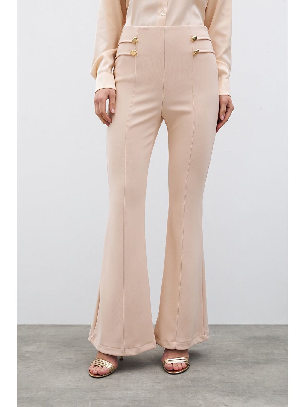 İspanyol Paça Pantolon - Bej-5