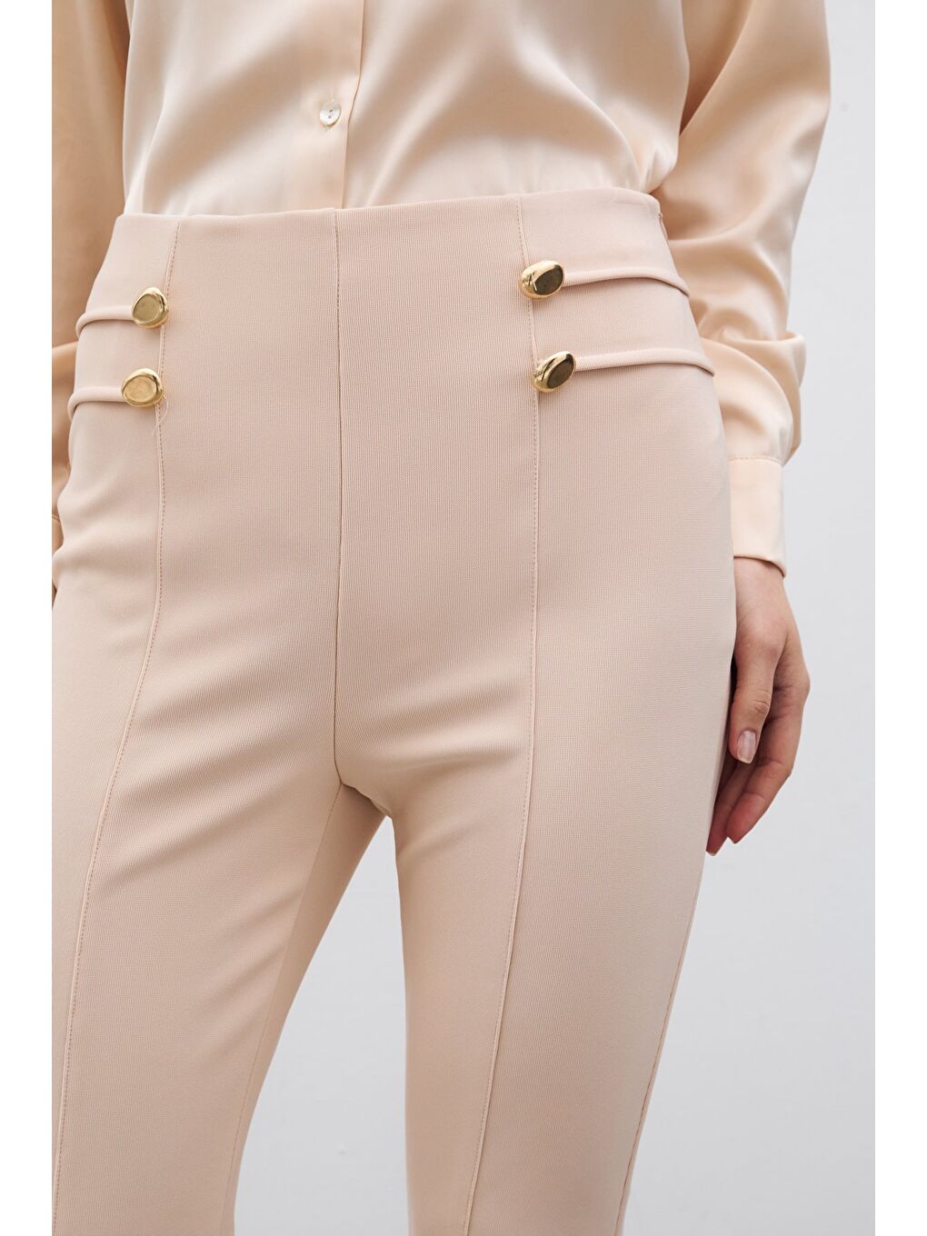 İspanyol Paça Pantolon - Bej-6