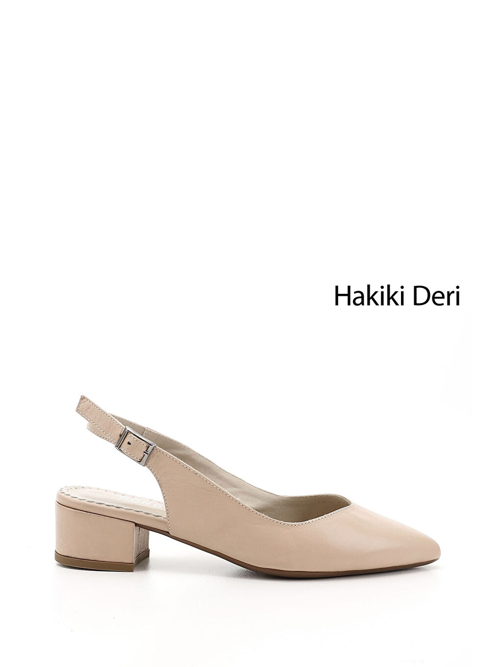 Bej Kadın TEN Kalın Topuklu Arkası Açık Hakiki Deri Ayakkabı